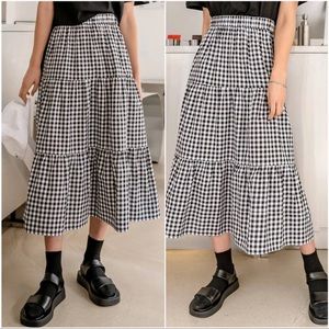Boho Black White Gingham Ruffle Maxi Skirt S M L XL